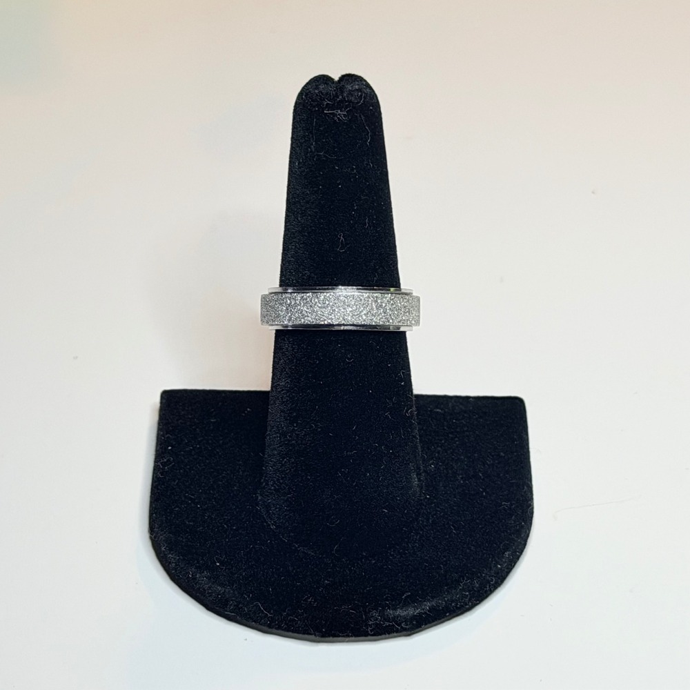 Silver‎ Tone Glitter Textured Fidget Spinner Ring Anxiety Stress Relief Band